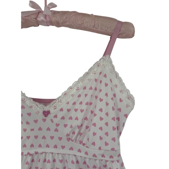 Laura Ashley Y2K Revive Croquette White Lace Trim Pink Hearts Print Babydoll Top - Picture 4 of 16